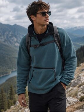 Vintage Outersport Teal Black Fleece Pullover Sweatshirt Medium Hiking Outdoor